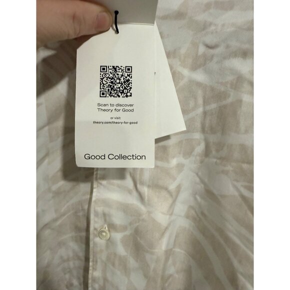 Theory Irving SS Shirt XS Sand Multi Abstract Palm Print Lightweight - Picture 4 of 6